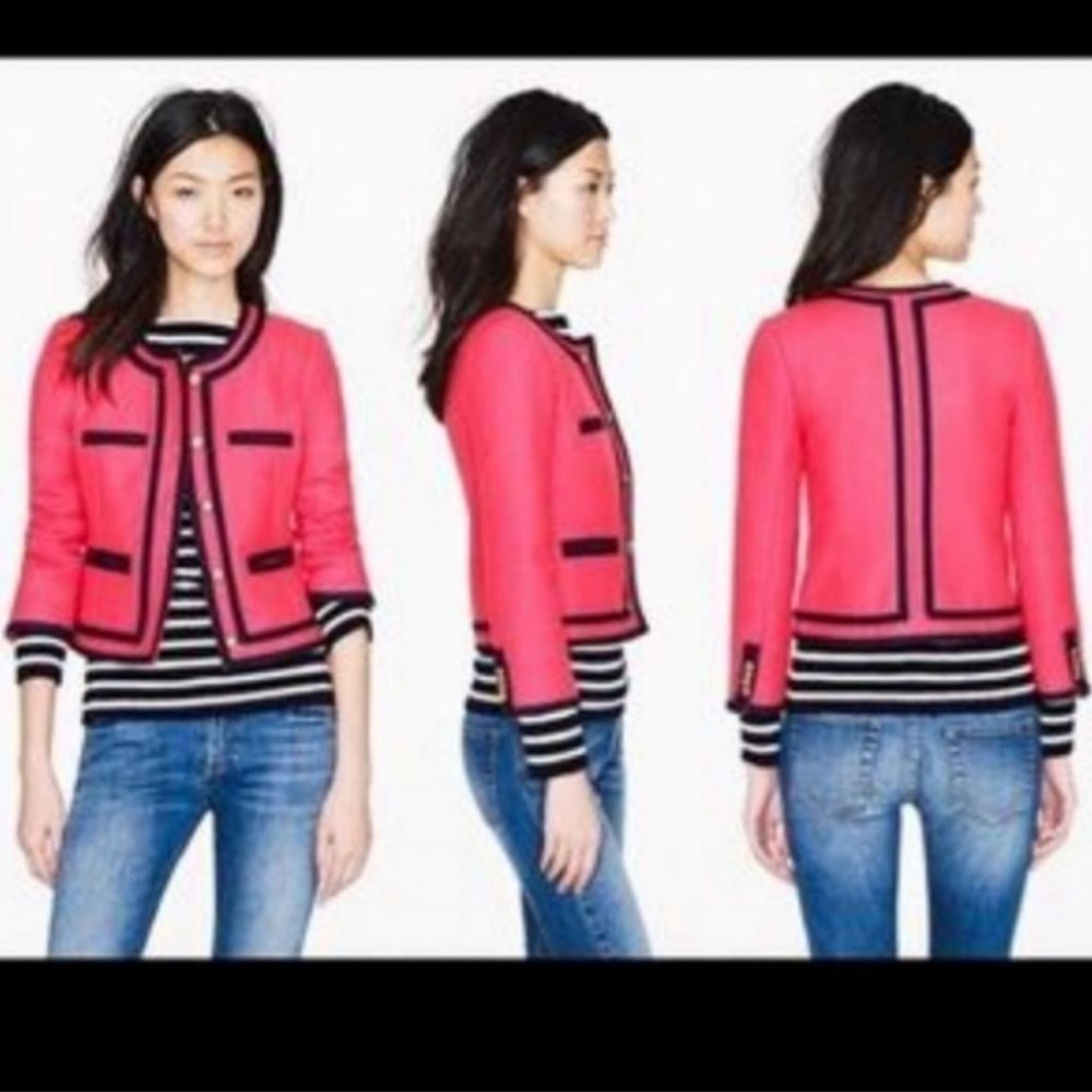 J. Crew Pink Navy Classic Brass Button Cropped Blazer sz 8 - Picture 3 of 15